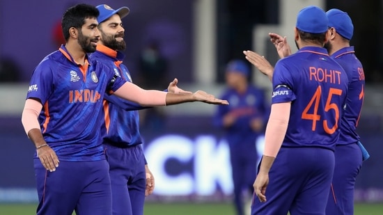 Dubai, Nov 08 (ANI): India's Jasprit Bumrah celebrates the dismissal of Namibia's Michael Van Lingen during the ICC Men's T20 World Cup match between India and Namibia, at Dubai International Stadium in Dubai on Monday. (ANI Photo) (ANI)