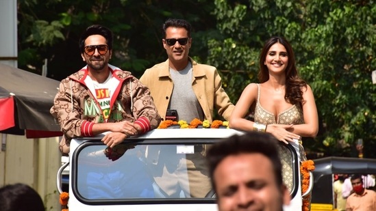 Ayushmann Khurrana, Abhishek Kapoor and Vaani Kapoor were snapped at the trailer launch of Chandigarh Kare Aashiqui. (Varinder Chawla)