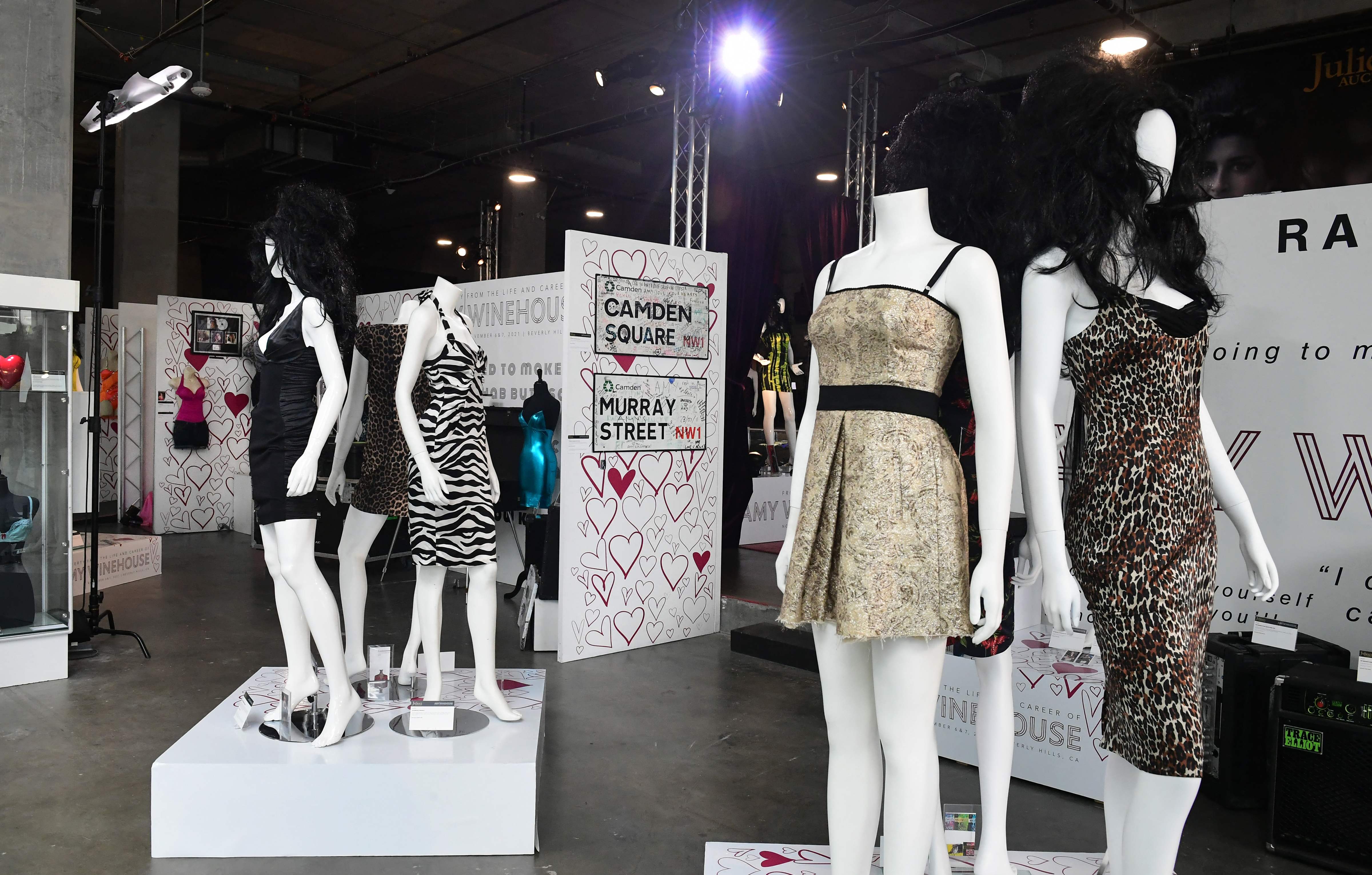 A collection of dresses worn during performances by Amy Winehouse is displayed at Julien's Auctions in Beverly Hills(AFP)