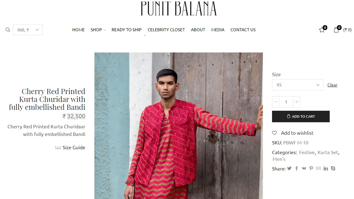 Pulkit Samrat's cherry red kurta set from Punit Balana(punitbalana.in)