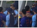 India captain Virat Kohli hugs head coach Ravi Shastri after victory against Namibia India captain Virat Kohli hugs head coach Ravi Shastri after victory against Namibia