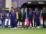 India's captain Virat Kohli along with teammates after winning ICC Men's T20 World Cup match against Namibia, at Dubai International Stadium in Dubai on Monday.(ANI) India's captain Virat Kohli along with teammates after winning ICC Men's T20 World Cup match against Namibia, at Dubai International Stadium in Dubai on Monday.(ANI)