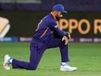 Indian Skipper Virat Kohli takes the knees in support of the 'Black Lives Matter' during the ICC Men's T20 World Cup match between India and Namibia, at Dubai International Stadium in Dubai on Monday.(ANI) Indian Skipper Virat Kohli takes the knees in support of the 'Black Lives Matter' during the ICC Men's T20 World Cup match between India and Namibia, at Dubai International Stadium in Dubai on Monday.(ANI)