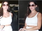 Nora Fatehi in crop top and bodycon skirt with <span class='webrupee'>₹</span>4 lakh bag looks super hot(HT Photo/Varinder Chawla) Nora Fatehi in crop top and bodycon skirt with <span class='webrupee'>₹</span>4 lakh bag looks super hot(HT Photo/Varinder Chawla)