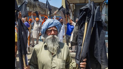 Farmers protest with black flags against farm laws, 2021 (PTI)