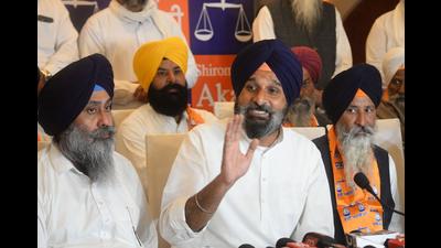 Shiromani Akali Dal leader Bikram Singh Majithia addressing the media in Amritsar on Tuesday.