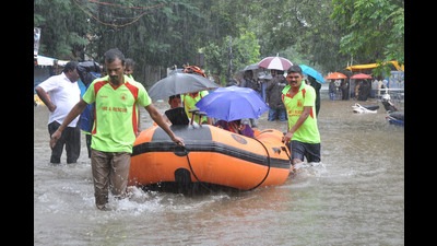 Tamil Nadu fire and rescue team during a rescue operation at a waterlogged area following heavy rain in Chennai, November 7, 2021. (PTI)