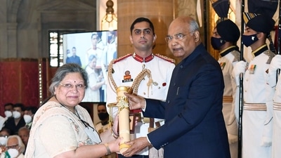 President Ram Nath Kovind presents Padma Vibhushan to Arun Jaitley (Posthumous) for Public Affairs, in New Delhi on Monday. His wife Sangeeta Jaitley receives the award. (ANI Photo) President Ram Nath Kovind presents Padma Vibhushan to Arun Jaitley (Posthumous) for Public Affairs, in New Delhi on Monday. His wife Sangeeta Jaitley receives the award. (ANI Photo)