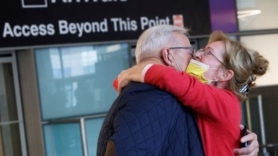 An elderly couple greet each other at Logan International Airport in Boston, Massachusetts, United States. (REUTERS)