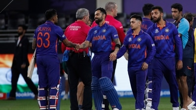 ICC Men's T20 World Cup - Super 12 - Group 2 - India v Namibia - Dubai International Cricket Stadium, Dubai, United Arab Emirates - &nbsp;India's Virat Kohli shakes hands with Suryakumar Yadav after the match (REUTERS)