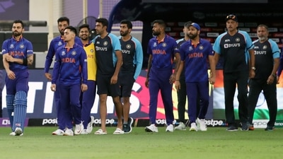 India's captain Virat Kohli along with teammates after winning ICC Men's T20 World Cup match against Namibia, at Dubai International Stadium in Dubai on Monday. (ANI) India's captain Virat Kohli along with teammates after winning ICC Men's T20 World Cup match against Namibia, at Dubai International Stadium in Dubai on Monday. (ANI)