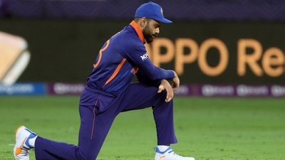 Indian Skipper Virat Kohli takes the knees in support of the 'Black Lives Matter' during the ICC Men's T20 World Cup match between India and Namibia, at Dubai International Stadium in Dubai on Monday. (ANI) Indian Skipper Virat Kohli takes the knees in support of the 'Black Lives Matter' during the ICC Men's T20 World Cup match between India and Namibia, at Dubai International Stadium in Dubai on Monday. (ANI)