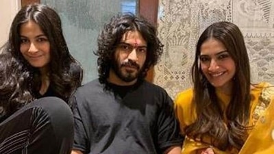 Harsh Varrdhan Kapoor poses with sisters Rhea and Sonam Kapoor. 