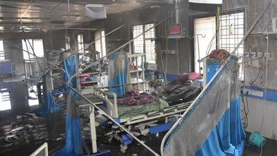 Eleven elderly patients died in the blaze at the intensive care unit (ICU) of the Ahmednagar Civil hospital on Saturday. Besides the 20 PMC-run hospitals, 15 maternity homes, five Covid-19 hospitals and 51 OPD clinics and health centres, have been found to be lacking basic fire safety systems being in place. (HT FILE ) Eleven elderly patients died in the blaze at the intensive care unit (ICU) of the Ahmednagar Civil hospital on Saturday. Besides the 20 PMC-run hospitals, 15 maternity homes, five Covid-19 hospitals and 51 OPD clinics and health centres, have been found to be lacking basic fire safety systems being in place. (HT FILE )