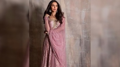 Rakul Preet ditched loud colours and opted for this purple Anarkali designed with sequins on the top and embroidered bottoms. (Instagram/@rakulpreet)