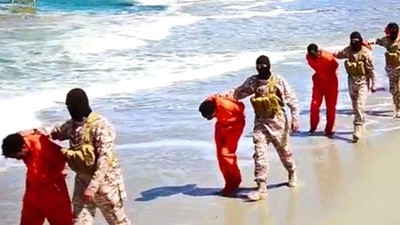 The 29-year-old convicted terrorist said he “can’t really comment” when pushed to condemn the Islamic States’ brutal methods of punishment. (Militant video via AP) The 29-year-old convicted terrorist said he “can’t really comment” when pushed to condemn the Islamic States’ brutal methods of punishment. (Militant video via AP)
