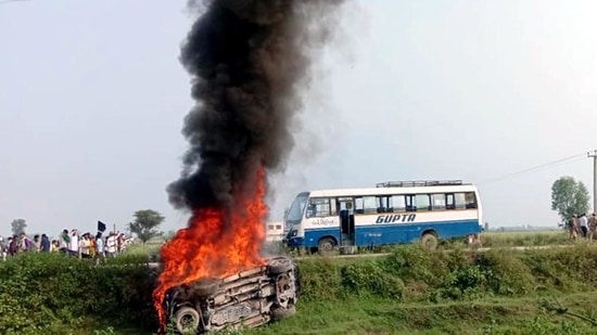 Additional chief judicial magistrate (ACJM), Mona Singh, remanded two accused of Tikunia violence case Ranjit Singh and Avtar Singh in three-day police custody on Tuesday. (ANI) (HT_PRINT)