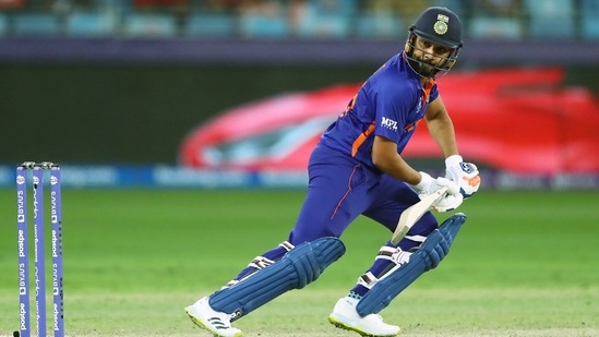 India's Rohit Sharma plays a shot during the ICC Men's T20 World Cup match between India and Namibia, at Dubai International Stadium in Dubai on Monday.(ANI) India's Rohit Sharma plays a shot during the ICC Men's T20 World Cup match between India and Namibia, at Dubai International Stadium in Dubai on Monday.(ANI)
