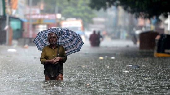 A flooded street after heavy monsoon rains in Chennai.(AFP)