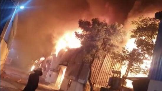 A major fire broke out at a furniture godown in Pisoli, Pune in Maharashtra on Tuesday. (By arrangement)