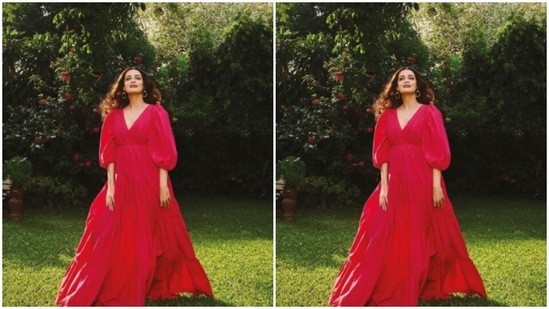 Dia Mirza, in a ₹25K meringue dress, speaks of sustainability (Instagram/@diamirzaofficial)