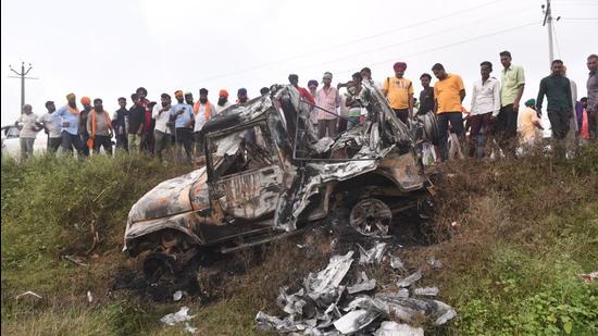 Four farmers were allegedly mowed down by a speeding vehicle during a protest in Lakhimpur Kheri on October 3. A journalist, a driver and two BJP workers were also killed in the subsequent violence. (HT file photo) Four farmers were allegedly mowed down by a speeding vehicle during a protest in Lakhimpur Kheri on October 3. A journalist, a driver and two BJP workers were also killed in the subsequent violence. (HT file photo)