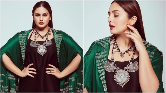 In an earlier Instagram post, Huma Quereshi rocked the earthy mythical look in a black kurta and green cape.(Instagram/@iamhumaq)