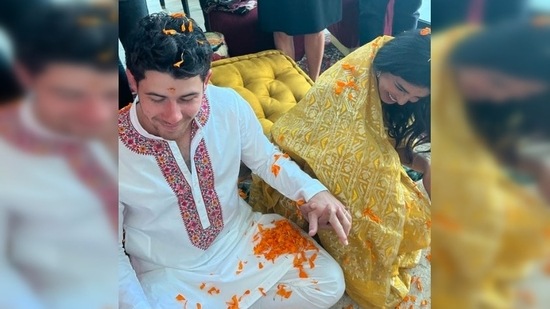 Priyanka Chopra and Nick Jonas also performed rituals and seek the blessings of Goddess Mahalakshmi.(Instagram/@priyankachopra)