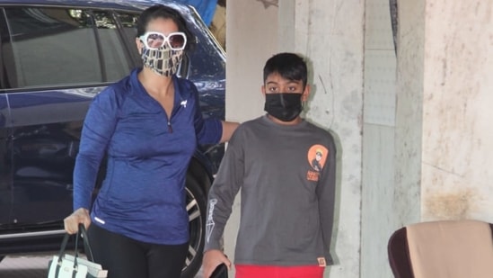 Kajol Devgn was spotted with son Yug as she reached her Pilates class. (Varinder Chawla)
