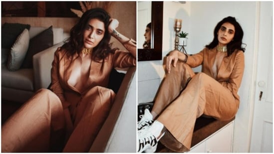 Karishma Tanna blends formal and boss lady vibes in a gold co-ord set(Instagram/@karishmaktanna)