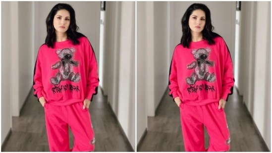 Sunny teamed a pink full-sleeved sweatshirt with a pair of pink trousers.(Instagram/@sunnyleone)