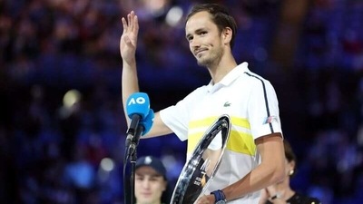 Australian Open: Russia’s Daniil Medvedev speaks to the crowd holding the runners up trophy after losing his final match against Serbia's Novak Djokovic&nbsp; (REUTERS/File )