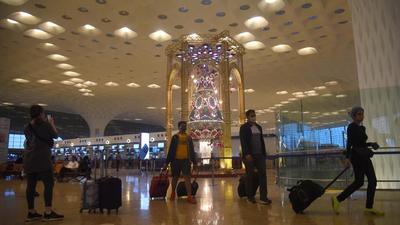 The Chhatrapati Shivaji Maharaj International Airport (CSMIA) is seen illuminated with installation at the T2 terminal in Mumbai, India, during Diwali. (HT photo/ File)