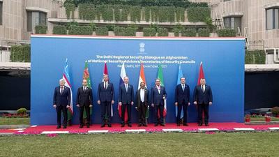 India’s NSA Ajit Doval, along with NSAs and security chiefs of Iran, Kazakhstan, Kyrgyzstan, Russia, Tajikistan, Turkmenistan, Uzbekistan, pose for a group photo during the Delhi Regional Security Dialogue on Afghanistan, in New Delhi on Wednesday. (ANI) India’s NSA Ajit Doval, along with NSAs and security chiefs of Iran, Kazakhstan, Kyrgyzstan, Russia, Tajikistan, Turkmenistan, Uzbekistan, pose for a group photo during the Delhi Regional Security Dialogue on Afghanistan, in New Delhi on Wednesday. (ANI)