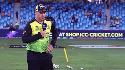 Australia's Aaron Finch during the ICC Men's T20 World Cup match between Australia and Bangladesh, at Dubai International in Dubai on Thursday. (ANI)