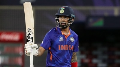 India’s KL Rahul celebrates his half-century during the ICC Men's T20 World Cup match between India and Namibia, at Dubai International Stadium in Dubai on Monday. (ANI) India’s KL Rahul celebrates his half-century during the ICC Men's T20 World Cup match between India and Namibia, at Dubai International Stadium in Dubai on Monday. (ANI)