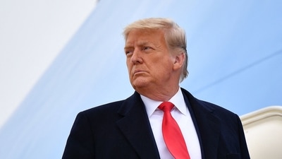 In this file photo taken on January 12, 2021, US president Donald Trump boards Air Force One before departing Harlingen, Texas. (AFP) In this file photo taken on January 12, 2021, US president Donald Trump boards Air Force One before departing Harlingen, Texas. (AFP)