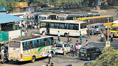 Private buses were allowed to pick up passengers from inside the Swargate ST stand on Wednesday. (Ravindra Joshi/HT PHOTO)