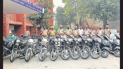 Twenty-three stolen vehicles, including 12 motorcycles and 11 scooters, have been recovered from the accused in Ludhiana. The accused was a drug addict and was stealing to fund his habit. (HT Photo) Twenty-three stolen vehicles, including 12 motorcycles and 11 scooters, have been recovered from the accused in Ludhiana. The accused was a drug addict and was stealing to fund his habit. (HT Photo)