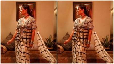 Assisted by hair stylist Arbaz Shaikh, Hina wore her long tresses in a ponytail with a few strands left free around her face. (Instagram/@realhinakhan)