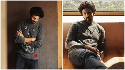 Kartik Aaryan, who is currently awaiting the release of his upcoming film Dhamaka, is doing the promotions in full swing. On Wednesday, Kartik shared a set of pictures from his promotion diaries and looks like, he is already gearing up for winter. In a sweater and a pair of denims, Kartik set the chilly mood on Instagram. (Instagram/@kartikaaryan) Kartik Aaryan, who is currently awaiting the release of his upcoming film Dhamaka, is doing the promotions in full swing. On Wednesday, Kartik shared a set of pictures from his promotion diaries and looks like, he is already gearing up for winter. In a sweater and a pair of denims, Kartik set the chilly mood on Instagram. (Instagram/@kartikaaryan)