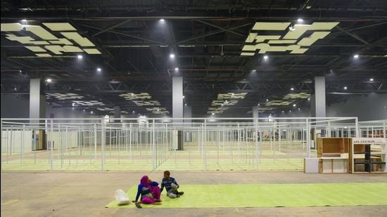 Preparation work underway for India International Trade Fair organised by ITPO, at Pragati Maidan Complex, in New Delhi , India, on Wednesday. (Amal KS/HT Photo)