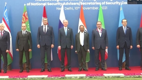 National Security Advisor Ajit Doval in a group photo with regional leaders during Delhi Regional Security Dialogue. National Security Advisor Ajit Doval in a group photo with regional leaders during Delhi Regional Security Dialogue.
