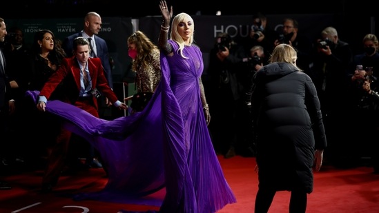 Lady Gaga waving at the fans and photographers.(REUTERS)