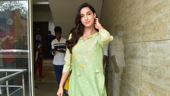 Actor and dancer Nora Fatehi spotted in Andheri.(Varinder Chawla)