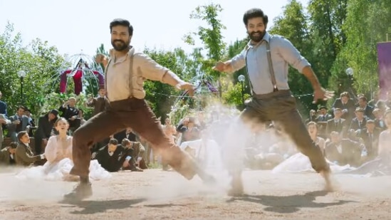 Jr NTR and Ram Charan in RRR's Nacho Nacho.