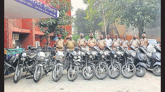 Twenty-three stolen vehicles, including 12 motorcycles and 11 scooters, have been recovered from the accused in Ludhiana. The accused was a drug addict and was stealing to fund his habit. (HT Photo)