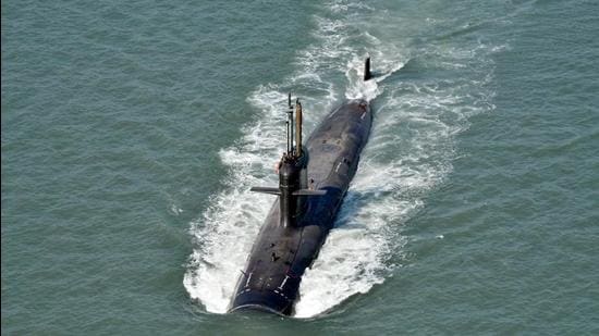 INS Vela, India’s fourth Scorpene-class submarine, has ben delivered to the Indian Navy. This image was tweeted by the principal spokesperson of India’s defence ministry. (A Bharat Bhushan Babu/ Twitter)