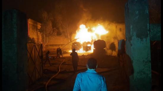 Fire broke out at R&R Udyog Pvt Ltd, which deals in automobiles , near Doraha on Wednesday evening and over 60 tonnes of furnish oil stored in the unit went up in flames.
