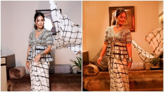 Hina Khan is still in the festive mood. The actor is picking stunning ethnic ensembles from her wardrobe on a daily basis and making our hearts skip a beat. On Tuesday, Hina chose a pre-stitched saree to go with for a fashion photoshoot, and the pictures are every bit stunning. (Instagram/@realhinakhan)